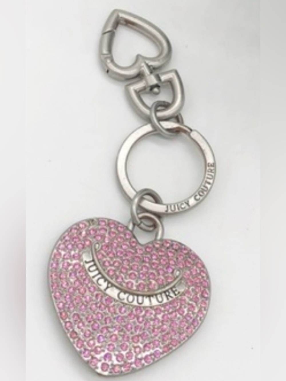 Juicy Couture vintage Pink Crystal Heart Key Holder with Branded Ring